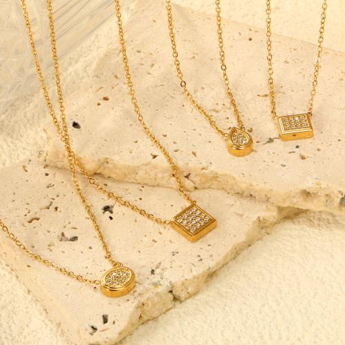 ステンレス鋼のジュエリーネックレス, 304ステンレススチール, とともに 5cm エクステンダチェーン, ゴールドメッキ, 異なるスタイルを選択 & 女性用 & ライン石のある, 無色, 長さ:40 センチ, 売り手 パソコン