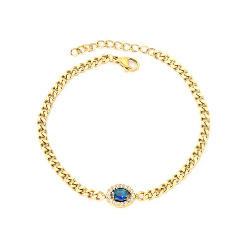 Bracelets en acier inoxydable, Acier inoxydable 304, avec zircon cubique, avec 3cm chaînes de rallonge, Plaqué or 18K, bijoux de mode & pour femme & avec strass cm, Vendu par PC