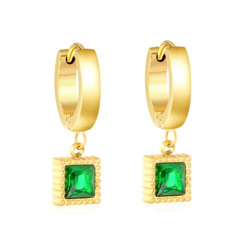 Huggie Hoop Drop Earring, Acier inoxydable 304, avec zircon cubique, cadre, Placage de couleur d'or, bijoux de mode & pour femme, Vendu par paire