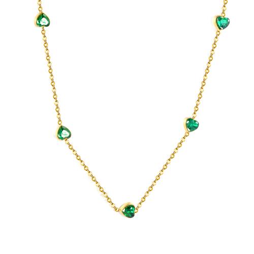 Collier en acier inoxydable Zircon, Acier inoxydable 304, avec zircon cubique, avec 5cm chaînes de rallonge, Placage de couleur d'or, bijoux de mode & pour femme cm, Vendu par PC