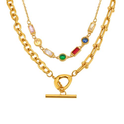Collier en acier inoxydable Zircon, Acier inoxydable 304, avec zircon cubique, Placage, bijoux de mode & styles différents pour le choix & pour femme, doré, Vendu par PC