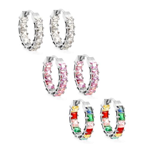 Stainless Steel Huggie Hoop Earring, 304 Stainless Steel, with Cubic Zirconia, plated, fashion jewelry & for woman 