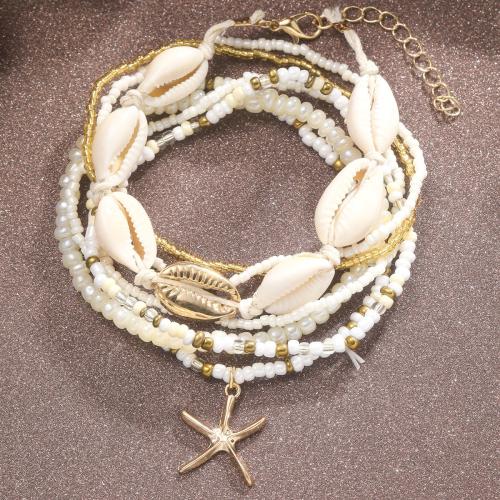 Fashion Jewelry Anklet, alliage de zinc, avec Seedbead & coquille, Placage, multicouche & pour femme, Vendu par PC