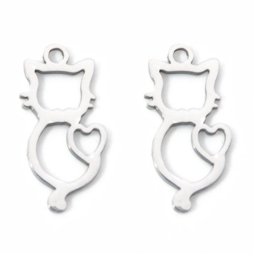 Pendentifs d'animaux en acier inoxydable , Acier inoxydable 304, chat, Placage, DIY, plus de couleurs à choisir Vendu par PC