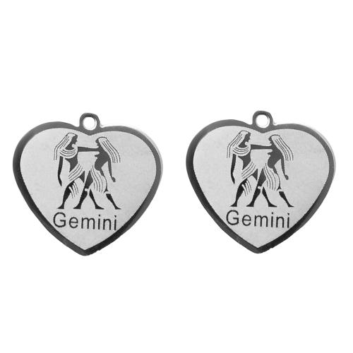 Pendentif en acier inoxydable de constellation, Acier inoxydable 304, coeur, Placage de couleur argentée, argent Vendu par PC