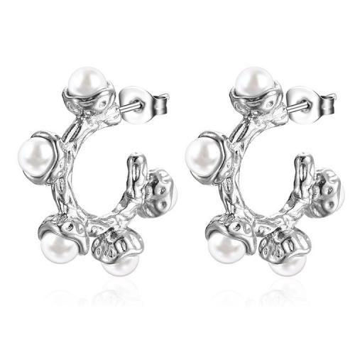Stainless Steel Stud Earring, 304 Stainless Steel, with Plastic Pearl, plated, fashion jewelry [