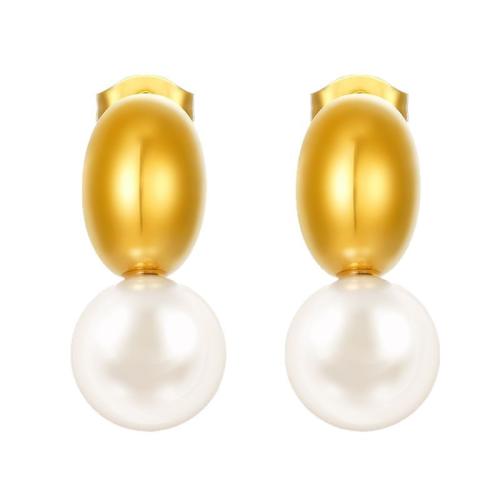 Stainless Steel Stud Earring, 304 Stainless Steel, with Plastic Pearl, plated, fashion jewelry [