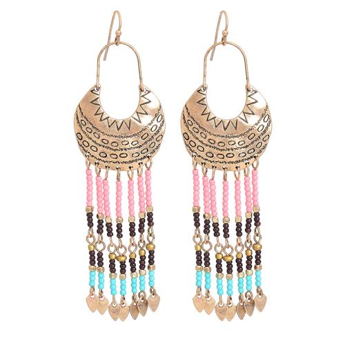 Zinc Alloy Tassel Earring, with Seedbead, plated, folk style & for woman, earring length 120-150mm 