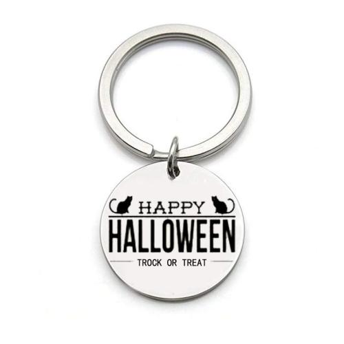 Porte-clés en acier inoxydable, Acier inoxydable 304, Plat rond, Halloween Design & unisexe & styles différents pour le choix, 30mm, Vendu par PC