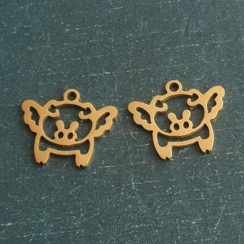 Titanium Steel Pendants, Pig, plated, DIY 