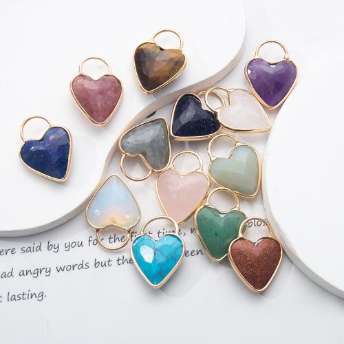 Gemstone Pendantifs en laiton, pierre gemme, avec laiton, coeur, DIY, plus de couleurs à choisir Vendu par PC