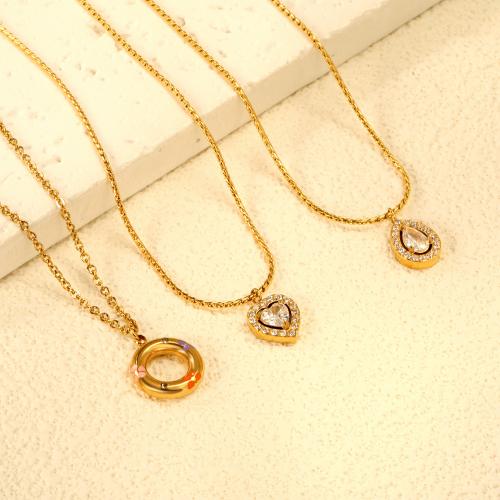 Collier en acier inoxydable Zircon, Acier inoxydable 304, avec zircon cubique, avec 5cm chaînes de rallonge, Placage de couleur d'or, bijoux de mode & styles différents pour le choix & pour femme cm, Vendu par PC