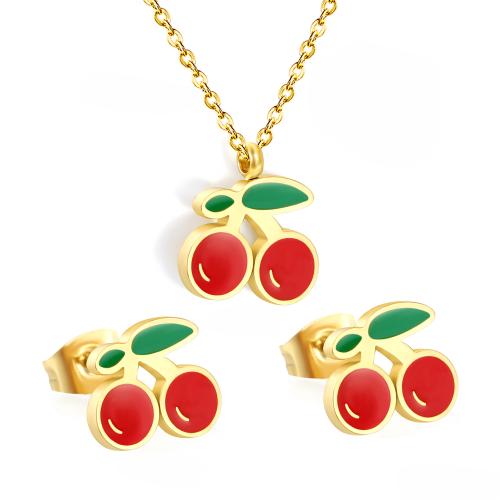 Ensembles de bijoux en acier inoxydable émaillé, Acier inoxydable 304, Boucle d’oreille stud & collier, Placage, 2 pièces & styles différents pour le choix & pour femme, plus de couleurs à choisir, Vendu par fixé