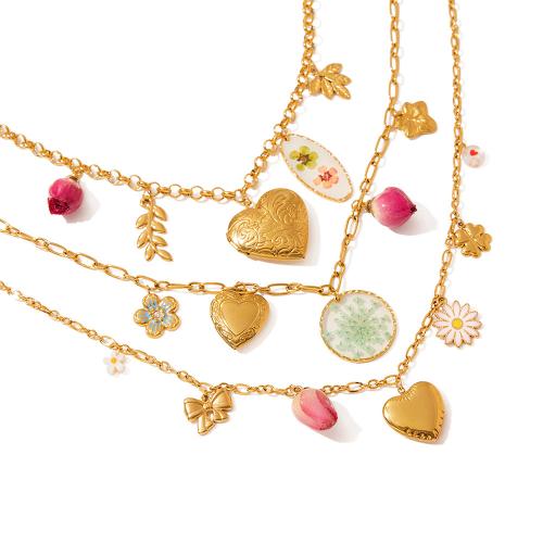 ステンレス鋼のジュエリーネックレス, 304ステンレススチール, とともに ドライフラワー, メッキ, 異なるスタイルを選択 & 女性用 & エポキシステッカー, 金色, 売り手 パソコン