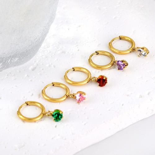 Boucle d'oreille goutte inox, Acier inoxydable 304, avec zircon cubique, coeur, Placage de couleur d'or, bijoux de mode & pour femme, plus de couleurs à choisir, Vendu par paire