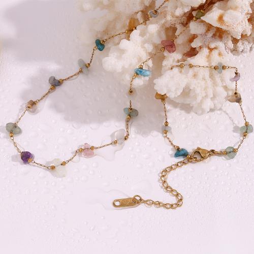 Parures de bijoux en acier inoxydable, acier inoxydable 316L, avec Gravier naturel, Plaqué or 18K, bijoux de mode & styles différents pour le choix & pour femme, Vendu par PC[