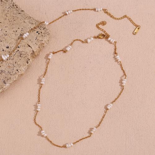 Bijoux de perle d'eau douce naturelle, Acier inoxydable 304, avec perle d'eau douce cultivée, Plaqué or 18K, bijoux de mode & styles différents pour le choix & pour femme, Vendu par PC[