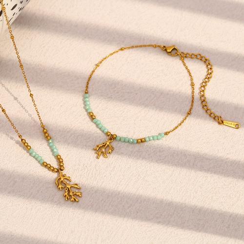 Parures de bijoux en acier inoxydable, Acier inoxydable 304, avec Pierre naturelle, Plaqué or 18K, bijoux de mode & styles différents pour le choix & pour femme, Vendu par PC[