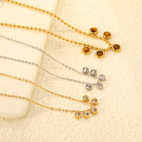 Collier en acier inoxydable Zircon, Acier inoxydable 304, avec zircon cubique & oeil de tigre, Placage, bijoux de mode & styles différents pour le choix & pour femme, plus de couleurs à choisir, Vendu par PC