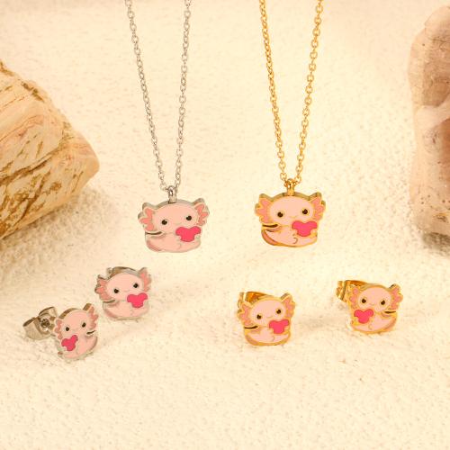 Ensembles de bijoux en acier inoxydable émaillé, Acier inoxydable 304, Boucle d’oreille stud & collier, Placage, 2 pièces & pour femme, plus de couleurs à choisir, Vendu par fixé