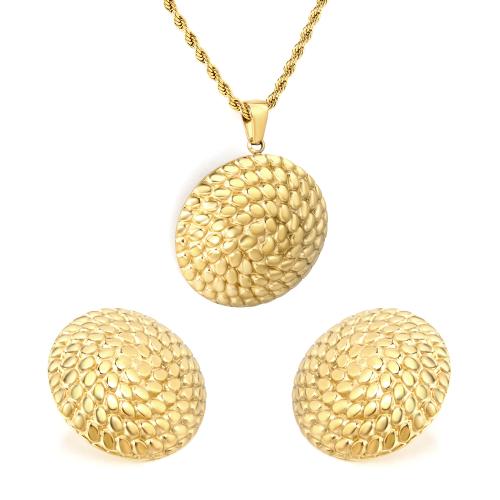 Conjuntos de joyería de acero inoxidable, acero inoxidable 304, Pendiente de stud & collar, Esférico, 18K chapado en oro, 2 piezas & para mujer, Vendido por Set[