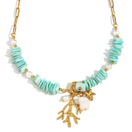 Colliers de pierres précieuses, acier inoxydable 316L, avec Pierre naturelle & perle de plastique, Plaqué or 18K, bijoux de mode & pour femme, Vendu par PC