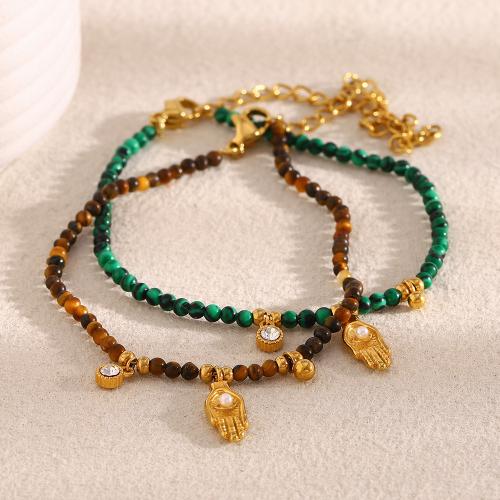 Bracelets en pierres précieuses, Acier inoxydable 304, avec Pierre naturelle & perle de plastique, Plaqué or 18K, différents matériaux pour le choix & pour femme & avec strass, plus de couleurs à choisir, Vendu par PC