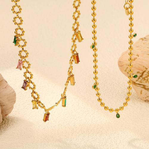 Collier en acier inoxydable Zircon, Acier inoxydable 304, avec zircon cubique, Plaqué or 18K, bijoux de mode & styles différents pour le choix & pour femme, Vendu par PC