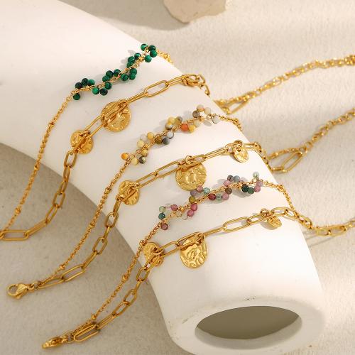 Bracelets en pierres précieuses, acier inoxydable 316L, avec Pierre naturelle, Plaqué or 18K, Double couche & différents matériaux pour le choix & pour femme, Vendu par PC