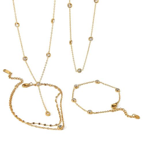 Ensemble de bijoux en acier de titane, Acier titane, Plaqué or 18K, styles différents pour le choix & pour femme & avec strass, Vendu par PC