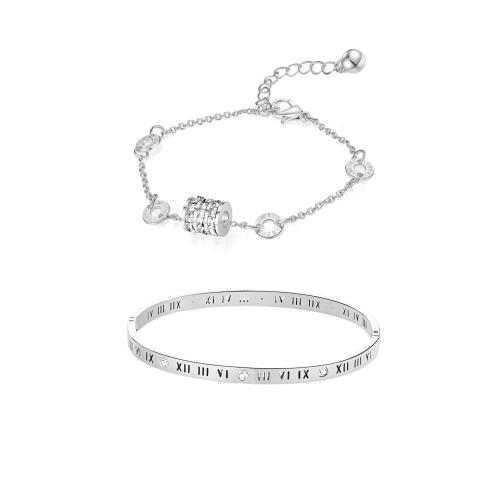Titanium Steel Bracelet & Bangle, with Crystal, 2 pieces & fashion jewelry & for woman The length of the bracelet is 16-5cm and the diameter of the wristband is 66mm 