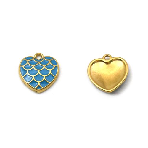 pendentifs de cœur en inox , Acier inoxydable 304, coeur, Placage de couleur d'or, DIY & émail, plus de couleurs à choisir, Vendu par PC