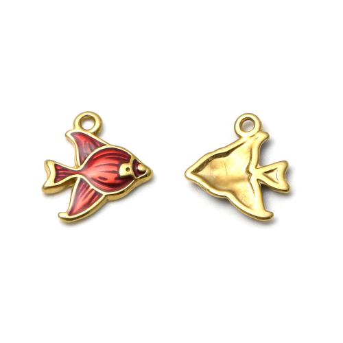 Pendentifs d'animaux en acier inoxydable , Acier inoxydable 304, poisson, Placage de couleur d'or, DIY & émail, plus de couleurs à choisir, Vendu par PC