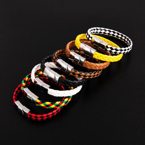 PU Leder Armband, mit 304 Edelstahl & Zinklegierung, Vintage & unisex, Zufällige Farbe, Länge:ca. 8 ZollInch, verkauft von PC[