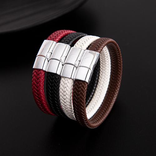PU Leder Armband, mit 304 Edelstahl & Zinklegierung, Vintage & unisex, Zufällige Farbe, Länge:ca. 8 ZollInch, verkauft von PC[