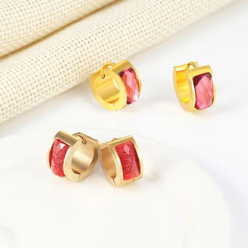 316L Stainless Steel Lever Back Earring, gold color plated, for woman & with cubic zirconia, Random Color 