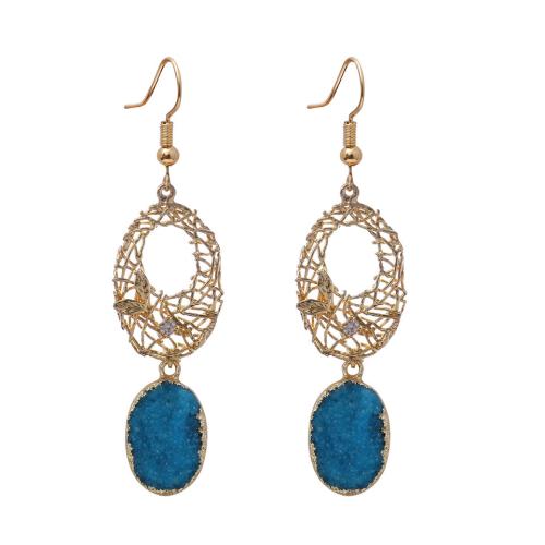 Agate Boucle d'oreille goutte, avec laiton, Placage de couleur d'or, le style Druzy & pour femme, plus de couleurs à choisir Vendu par paire