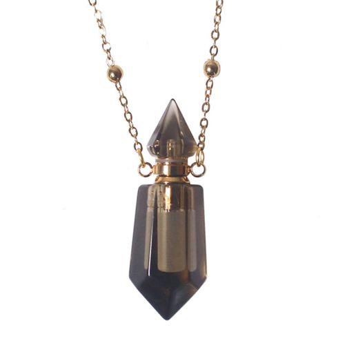 Smoky Quartz Perfume Bottle Necklace, with Brass & for woman Approx 25.6 Inch 