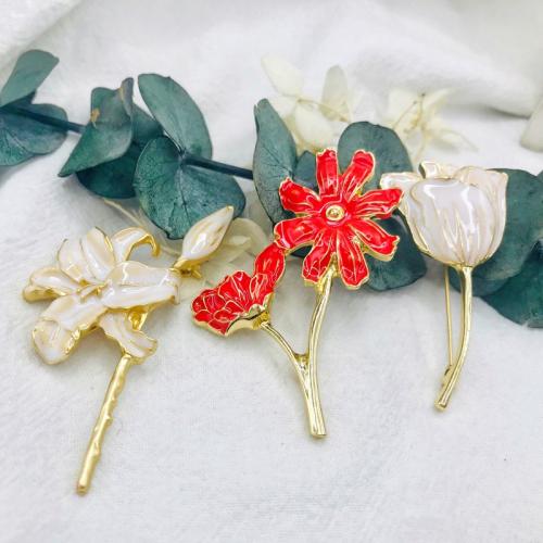 alliage de zinc broche, fleur, styles différents pour le choix & pour femme & émail, brooch length 20-65mm, Vendu par PC