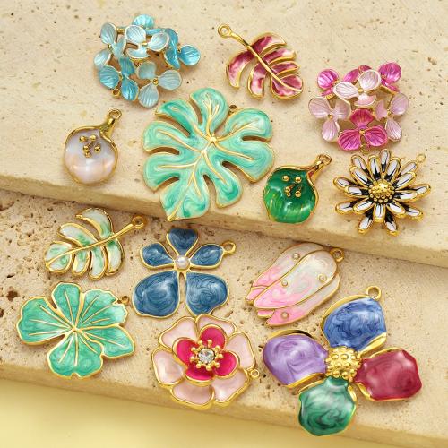 Enamel Stainless Steel Pendant, 304 Stainless Steel, with Plastic Pearl, gold color plated, DIY & with rhinestone 