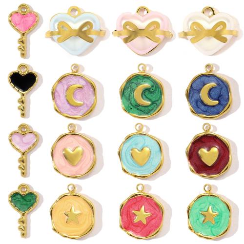 Enamel Stainless Steel Pendant, 304 Stainless Steel, gold color plated, DIY 