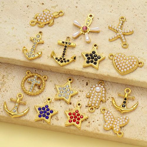 Stainless Steel Quick Link Connector, 304 Stainless Steel, with Plastic Pearl, gold color plated, DIY & with rhinestone & 1/1 loop 