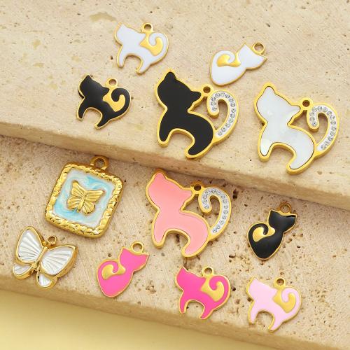 Enamel Stainless Steel Pendant, 304 Stainless Steel, gold color plated, DIY & with rhinestone 