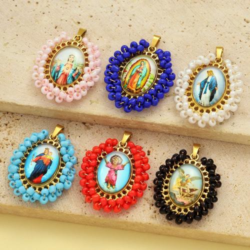 Enamel Stainless Steel Pendant, 304 Stainless Steel, with Seedbead & Resin, gold color plated, DIY 
