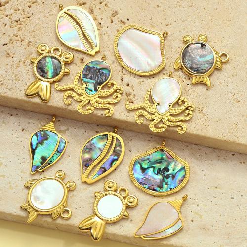 Enamel Stainless Steel Pendant, 304 Stainless Steel, with Shell, gold color plated, DIY 