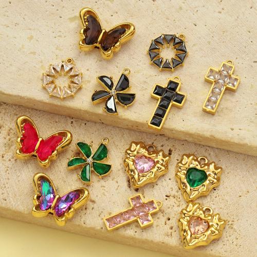 Enamel Stainless Steel Pendant, 304 Stainless Steel, gold color plated, DIY & micro pave cubic zirconia 
