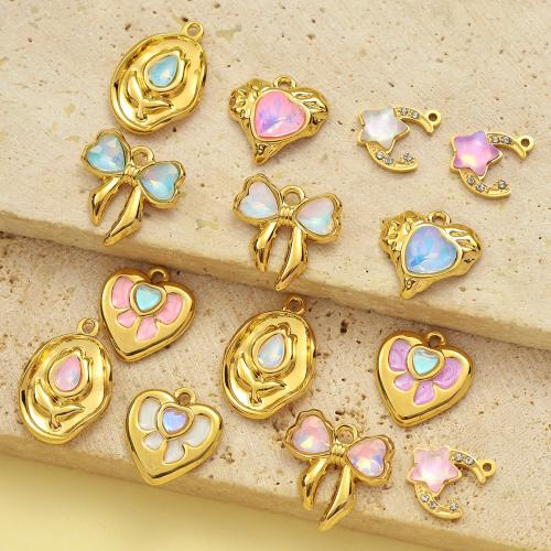 Enamel Stainless Steel Pendant, 304 Stainless Steel, with Acrylic, gold color plated, DIY & with rhinestone 
