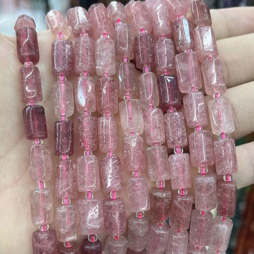 Perles de pierre gemme unique, Strawberry Quartz, pilier, DIY, rose, about：9-13MM cm, Vendu par brin