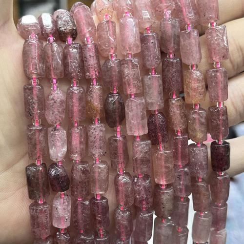 Perles de pierre gemme unique, Strawberry Quartz, pilier, DIY, rose, about：8-13mm cm, Vendu par brin