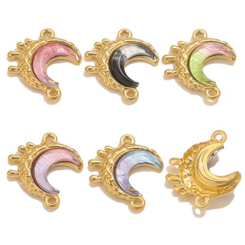 Pendentif en acier inoxydable résine, Acier inoxydable 304, avec résine, lune, Placage de couleur d'or, DIY & double trou, plus de couleurs à choisir Vendu par sac